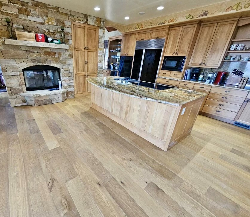 mountain style kitchen with hardwood floors